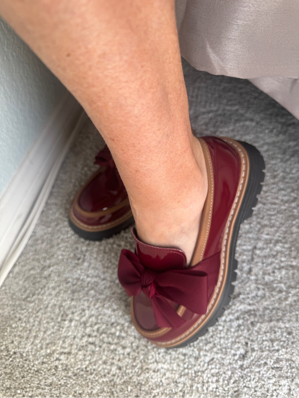 Bow Accent Patent Loafers in Burgundy - Picture 8 of 8